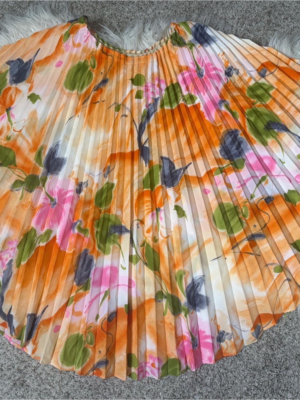 Vintage Floral Pleated Kimono Blouse Orange Pink L